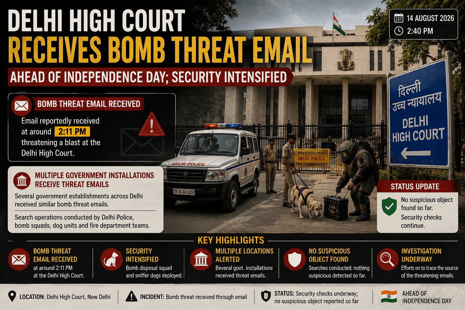 Delhi High Court Receives Bomb Threat Email Ahead of Independence Day; Security Intensified